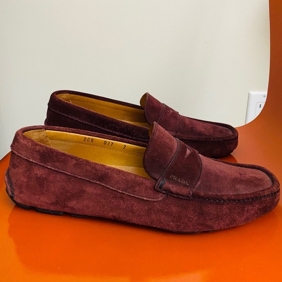 Prada Suede Loafers in Burgundy, size 7 UK (8 US) - Picture 2 of 5